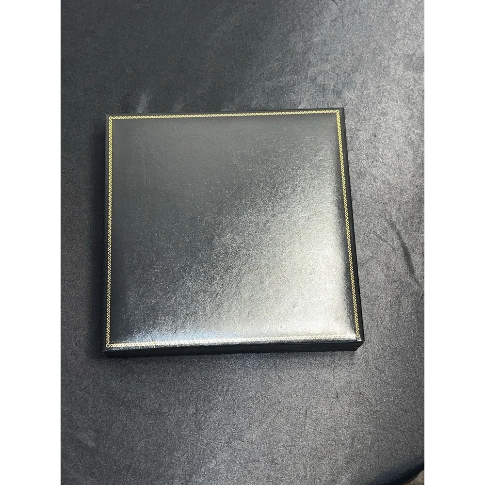 Brand New With Box Black Leatherette Jewelry Presentation Box – Gold Trim